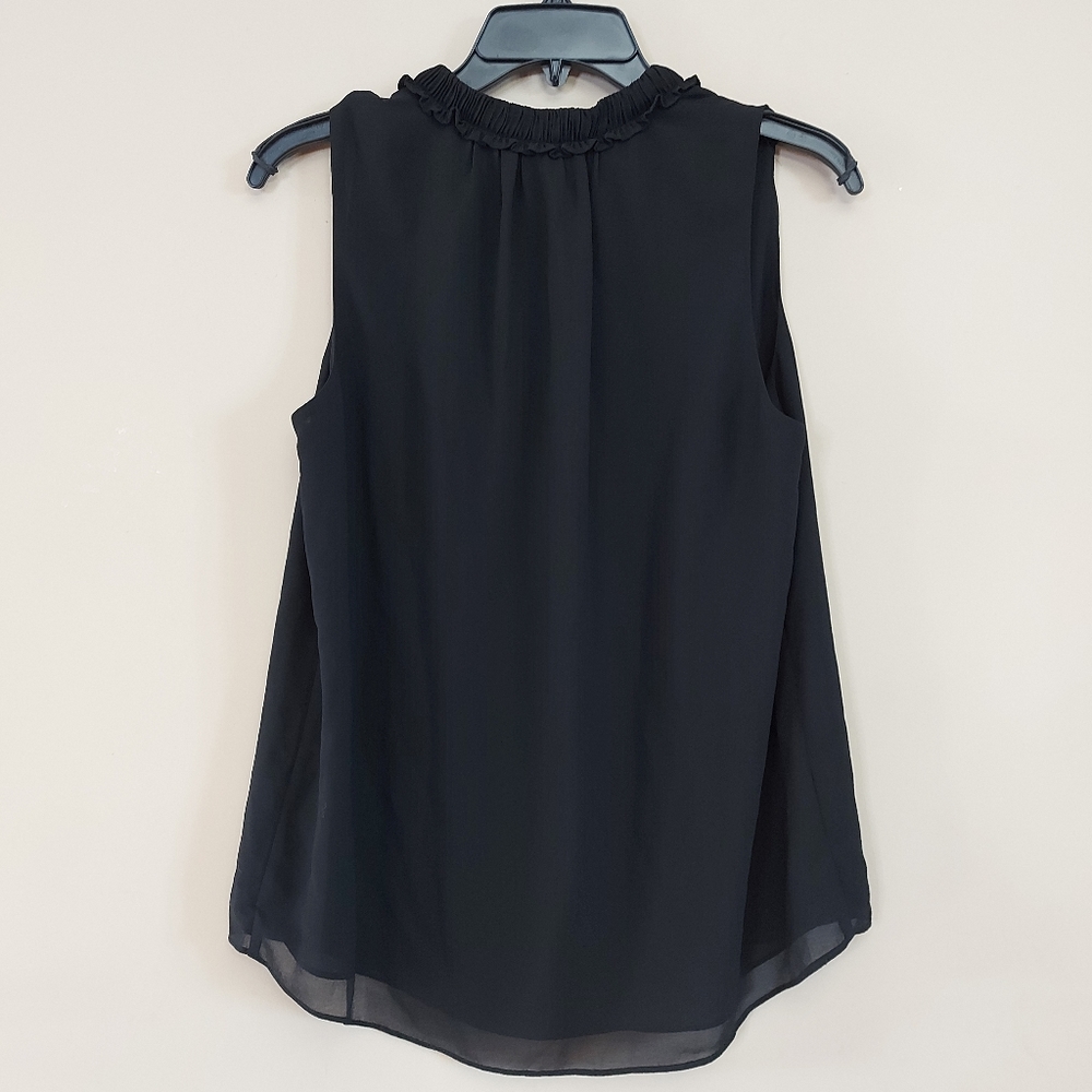 Naked Zebra sleeveless black ruffle neckline detail blouse